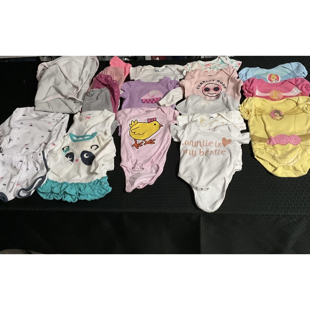 Mixed Brands Clothes Lot Girls 3-6M 20pc Bodysuits Pants Disney Princess Rompers